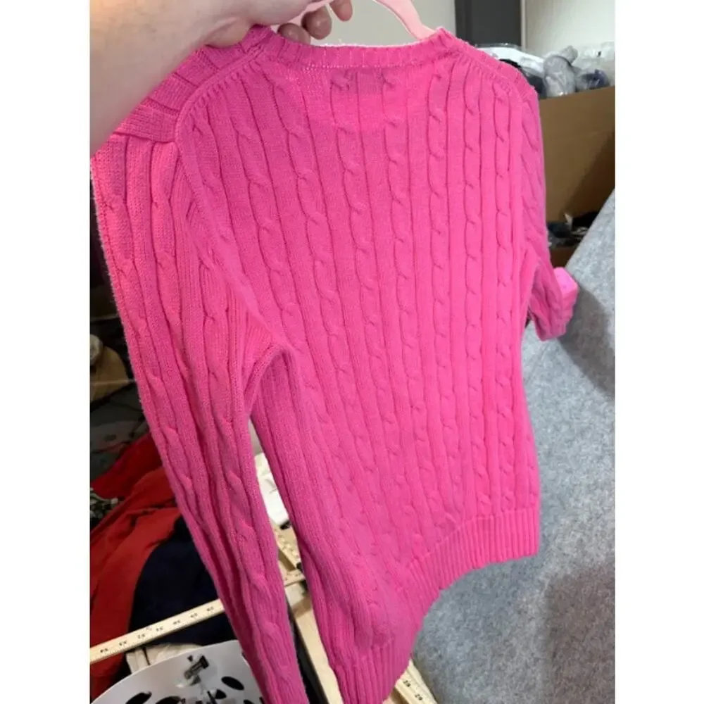 Polo Ralph Lauren Sweater Womens Medium Pink Crewneck Cable Knit Pony Preppy Y2K - Picture 2 of 8